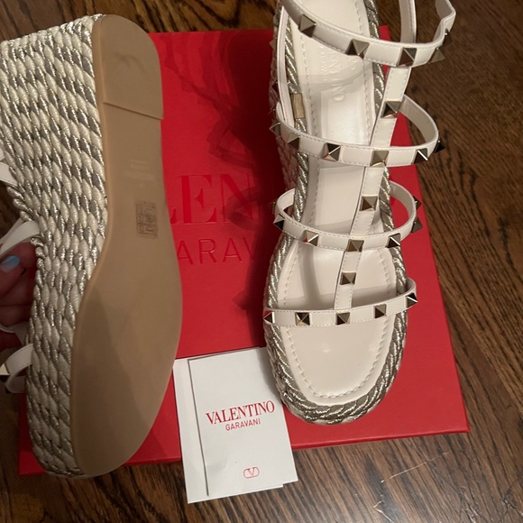 Valentino Garavani Rockstud Caged 95 Rope and Leather Wedge Sandal